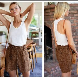 Emerson Fry INDIA COLLECTION Island Shorts Cheetah Print 100% Linen Flax